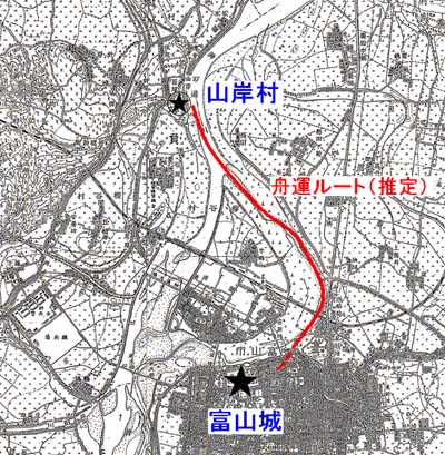瓦窯場山岸村までの舟運推定ルート