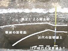 近代以降の本丸北側土手部の土層断面