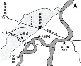 佐々成政攻めに関係した城郭の位置
