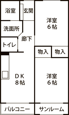 間取り：月岡団地（建替住宅）〈2DK〉