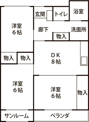 間取り：月岡団地（建替住宅）〈3DK〉