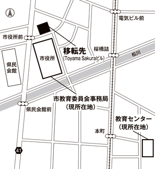 地図：市教育委員会事務局と教育センターの移転先