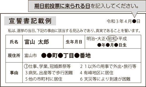 画像：宣誓書記載例