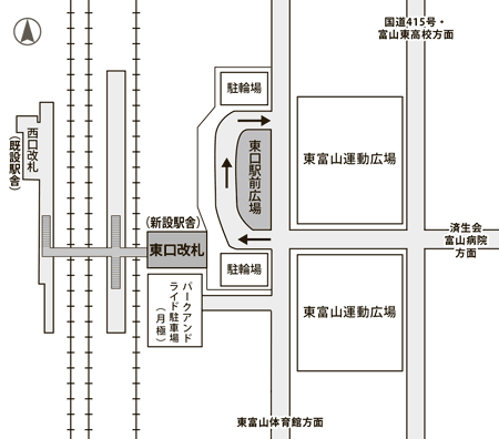 地図：東富山駅東口改札の供用開始