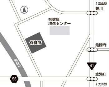 地図：ワクチン接種会場　保健所（蜷川）