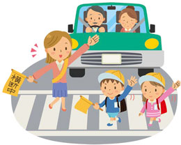 イラスト：交通安全を守る小学生
