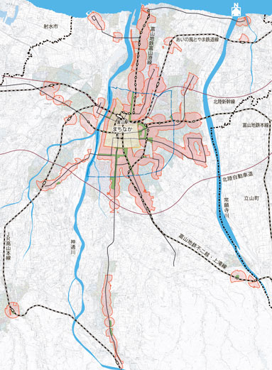地図：公共交通沿線　対象地域