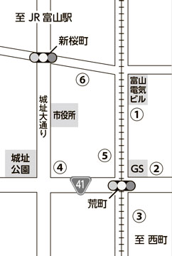 地図：富山まつり バス停の変更