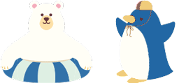 プールをよろこぶシロクマとペンギンのイラスト