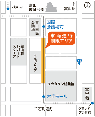 大手モール周辺通行止めの地図