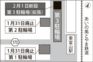 東富山駅西口の駐輪場周辺の地図